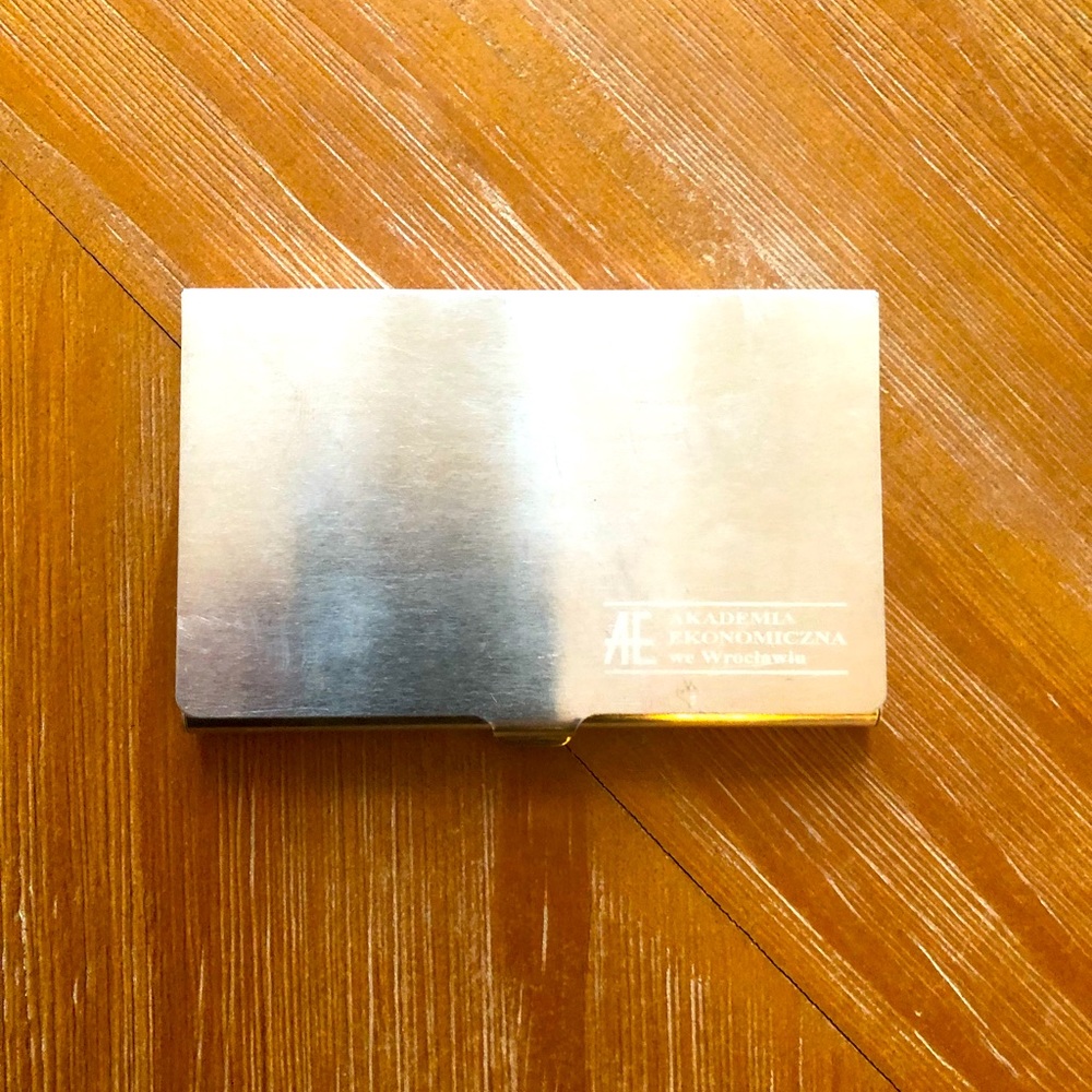 In good condition chrome silver finish Business card holder!!